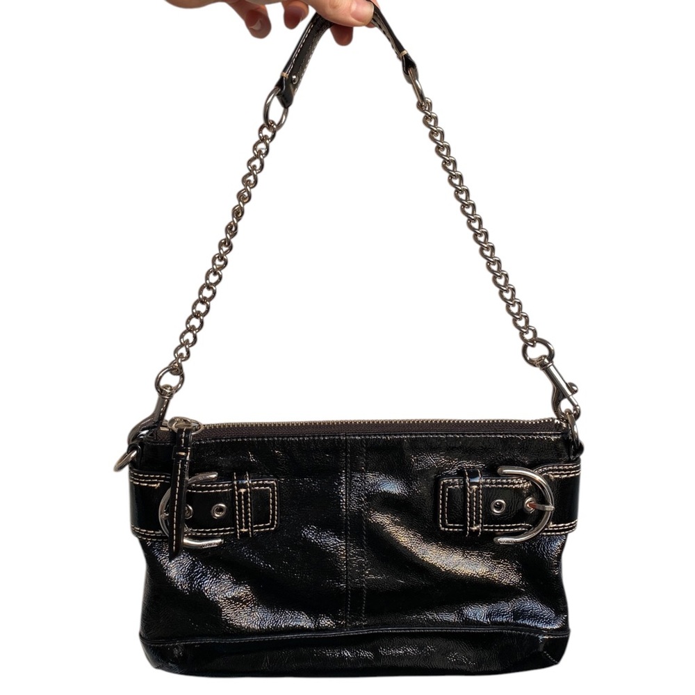 Coach Soho Chain Buckle Patent Black Leather Clutch Handbag